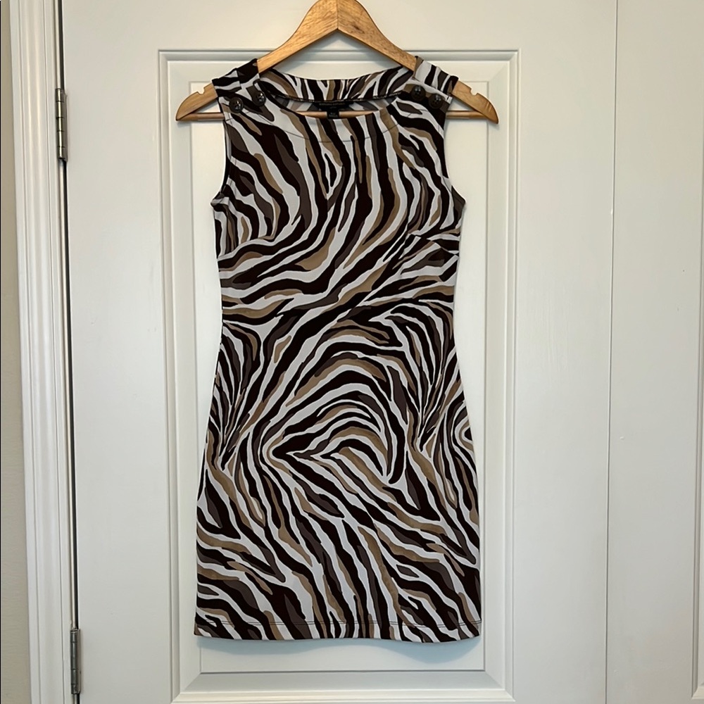 Banana Republic Brown and Cream Print Mini Dress Petite XS